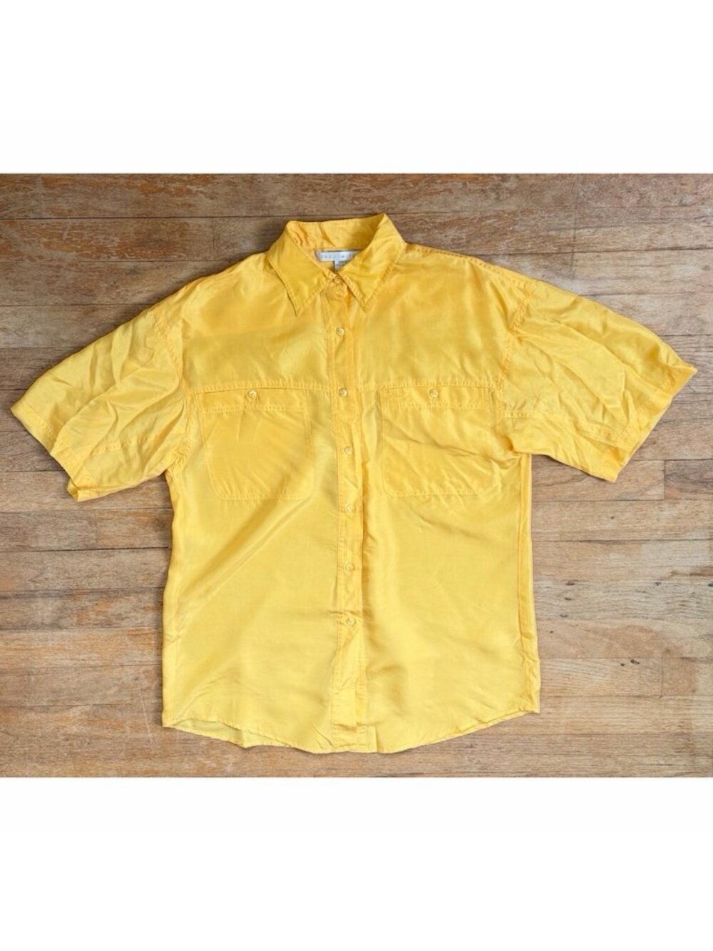 Vintage Bright Yellow Silk Blouse Size Small/Medium 90s Oversize Boxy Shirt Top